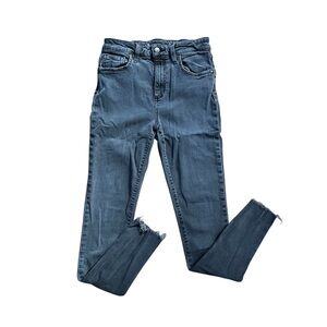 Joe's Jeans High Rise 25 Black Denim Skinny Frayed Hem Ankles Faded Gray Malton